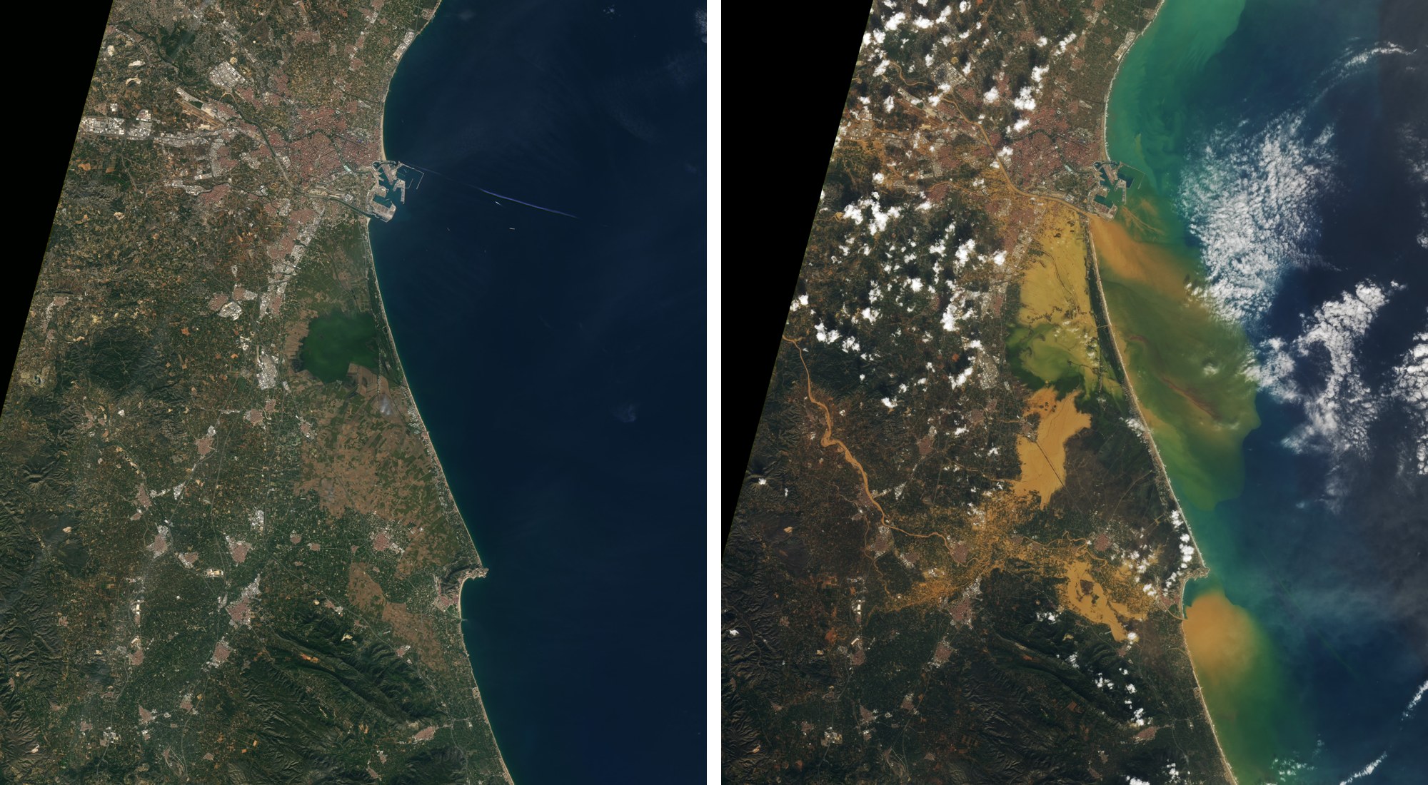 Imágenes comparativas de Valencia antes y después de las inundaciones de octubre de 2024