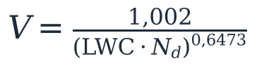 Parametrización de Gultepe para la visibilidad en kilómetros en función del contenido de agua líquida y el número de gotitas: V igual a 1,002 dividido entre LWC por Nd, elevado a 0,6473.